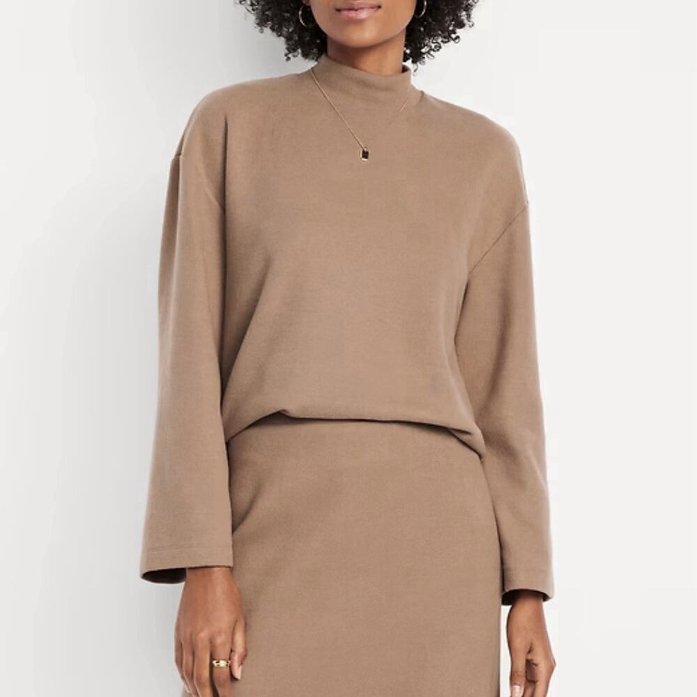 NWT Cozy Mock Neck Tunic Sweater Womens Large Driftwood Tan Flaw